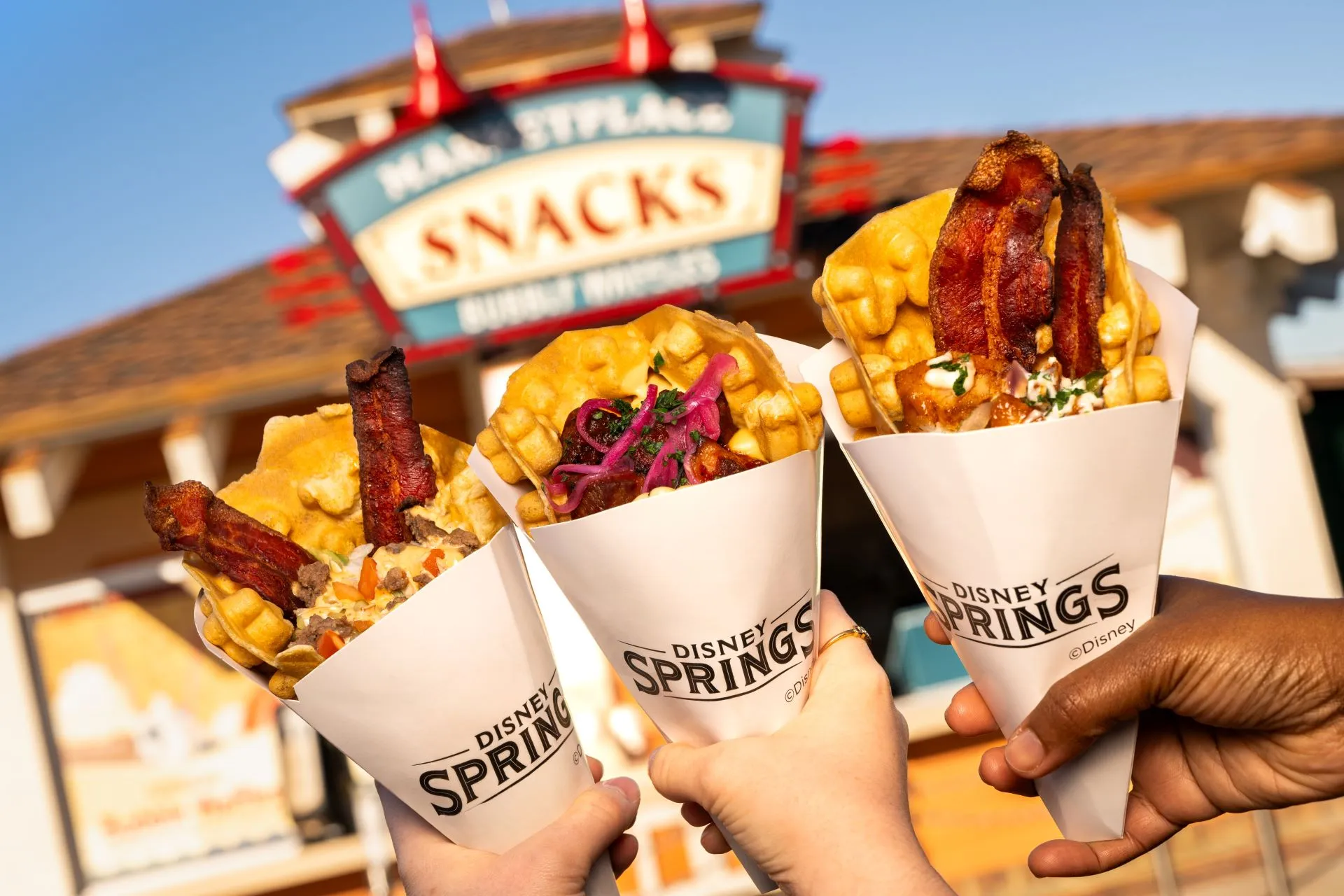 Opções de comidas servidas no Disney Springs em Orlando
