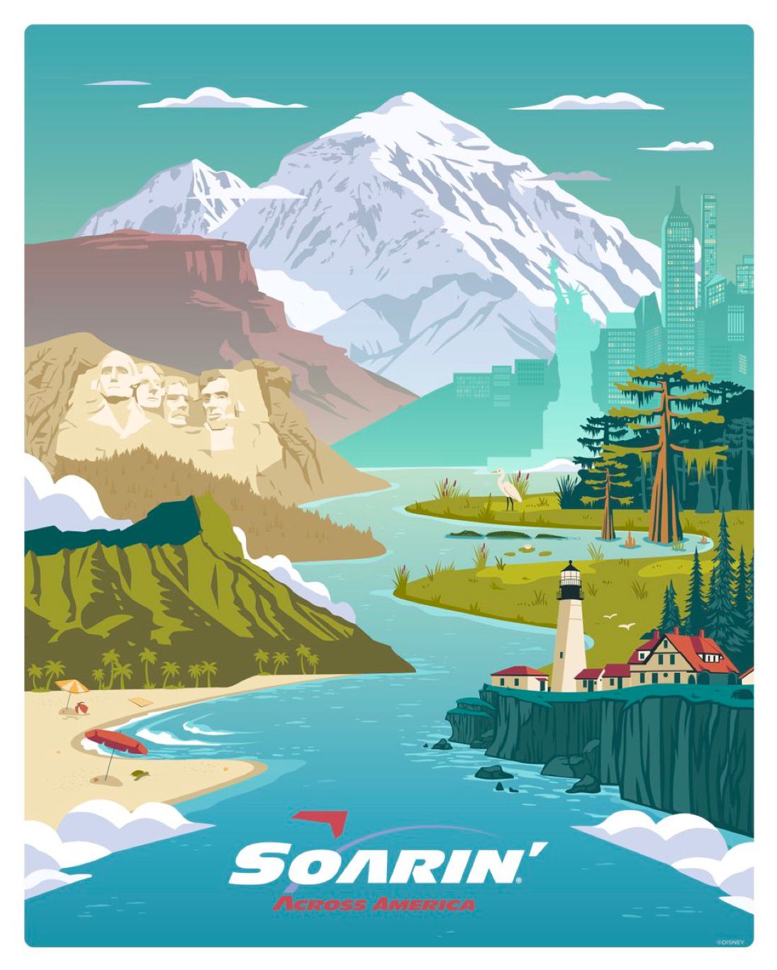 Pôster oficial de Soarin’ Across America no EPCOT durante retorno especial da atração no Walt Disney World em 2026