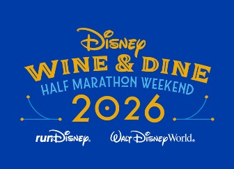 Logo oficial do Disney Wine & Dine Half Marathon Weekend 2026 da runDisney no Walt Disney World, uma das tradicionais corridas Disney realizadas em Orlando.