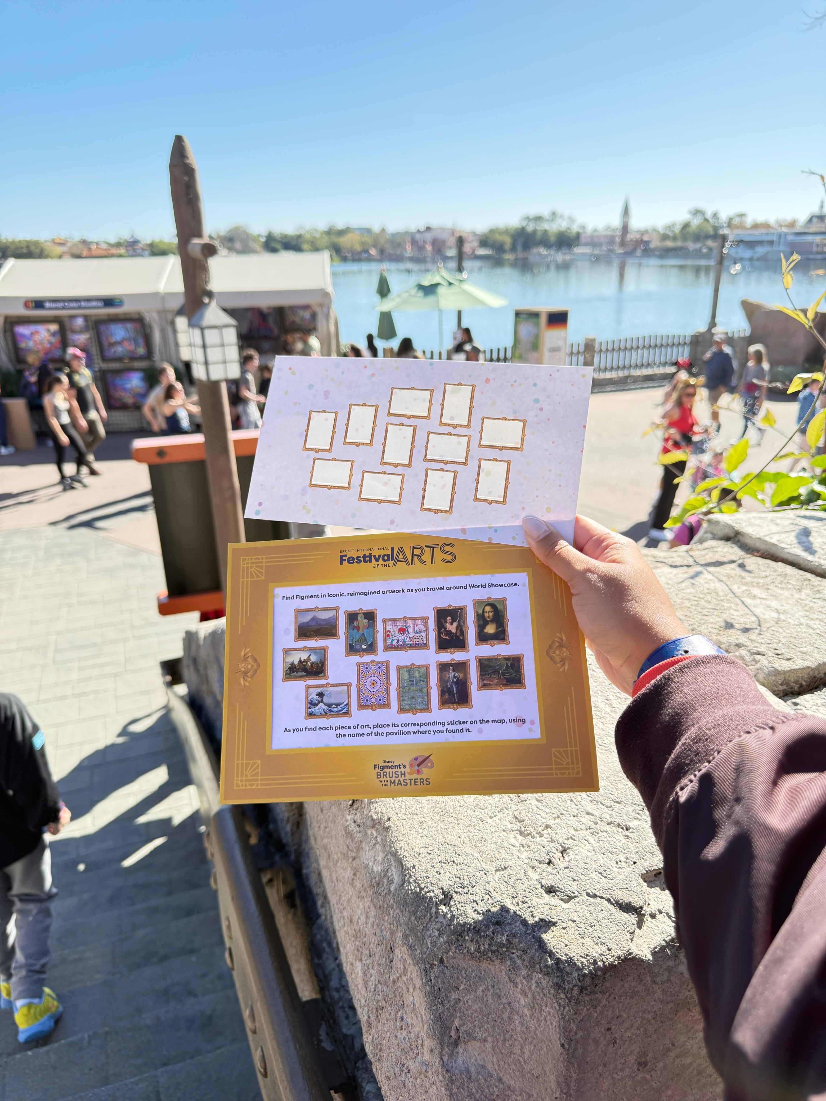 Conclusão da caça ao tesouro do Figment no Festival de Artes do Epcot 2026, com mapa totalmente preenchido